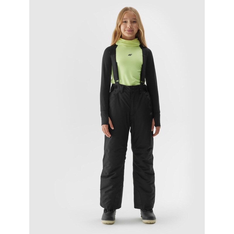 4F Dievčenské lyžiarske nohavice s trakmi a membránou 8000 - čierne