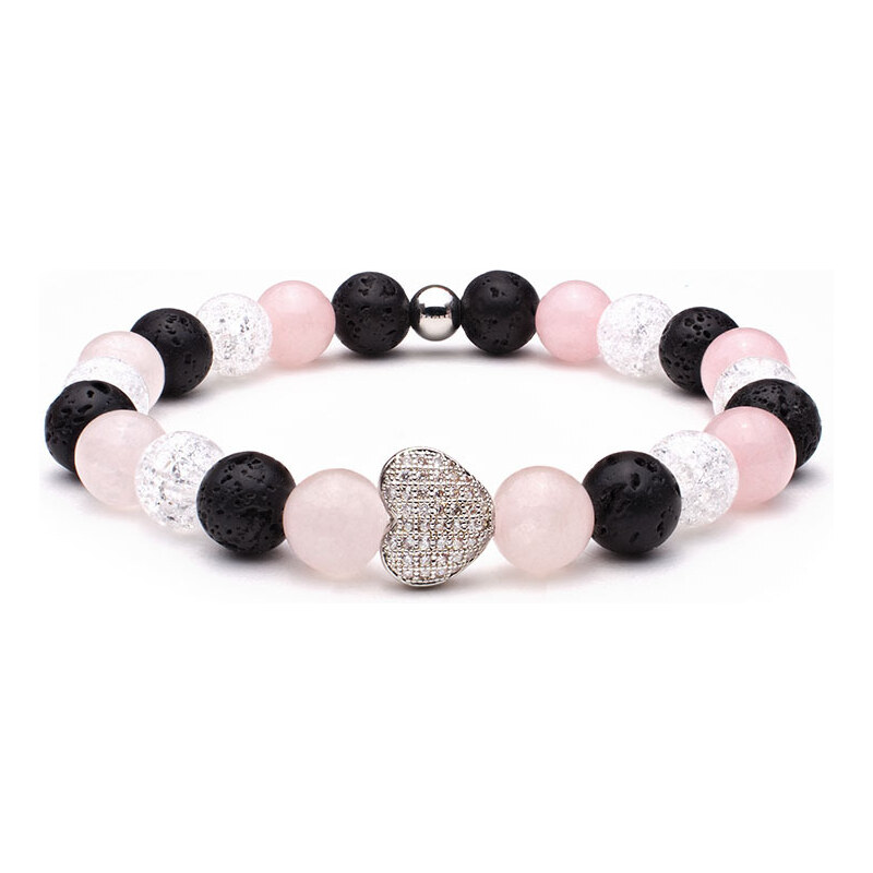 BudNej Minerálny náramok MAGICKÉ SRDCE z ruženínu, praskaného krištáľu 46207877