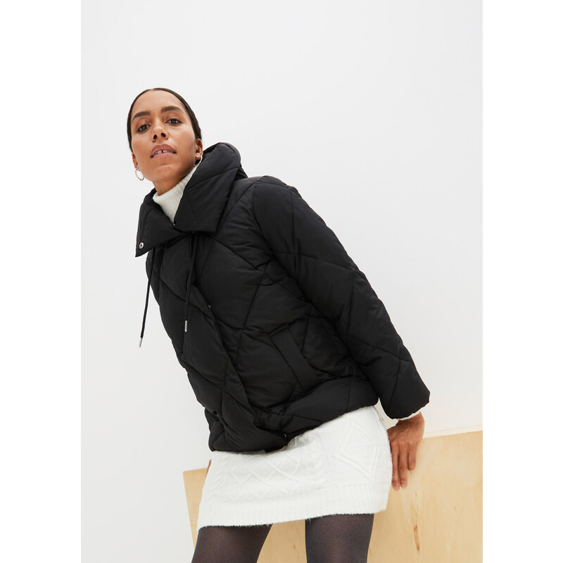 bonprix Prešívaná bunda s kapucňou, farba čierna 46497013