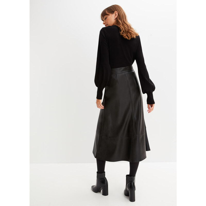bonprix Koženková sukňa, farba čierna
