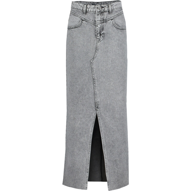 Trendyol Gray Slit Midi Denim Skirt