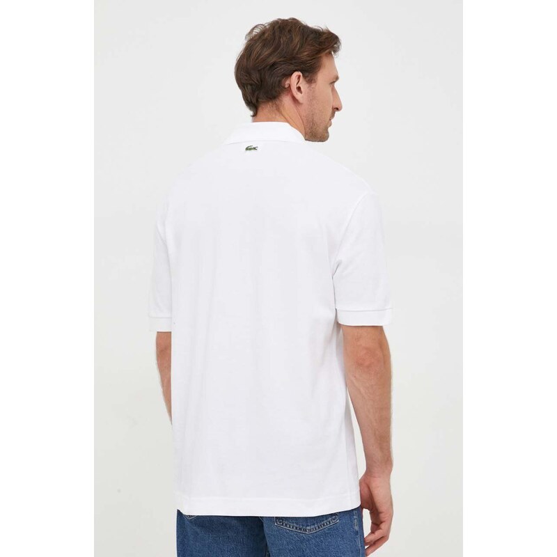 Bavlnené polo tričko Lacoste biela farba, s nášivkou