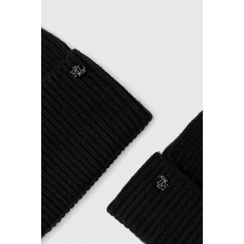 Vlnená čiapka a rukavice Lauren Ralph Lauren čierna farba