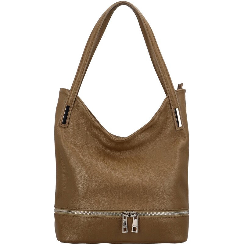 Dámska kožená mäkká kabelka cez plece pieskovohnedá - ItalY Nellis 26478070