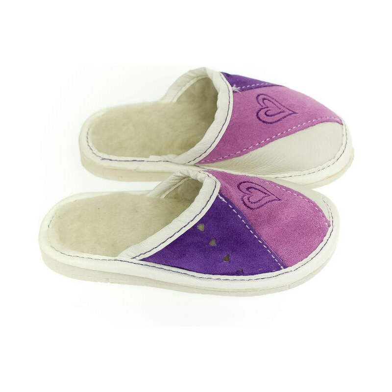 JOHN-C Detské kožené fialové papuče HERTA 25-35 46225156