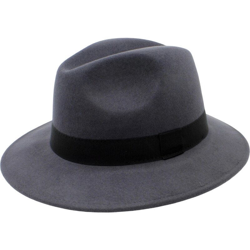 Fiebig - Headwear since 1903 šedý klobúk plstený s kašmírom - šedý so šedou stuhou - klopená krempa