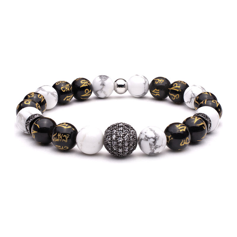 BudNej Minerálny náramok MAGIC BALL z howlitu a obsidiánu s mantrou 50092173