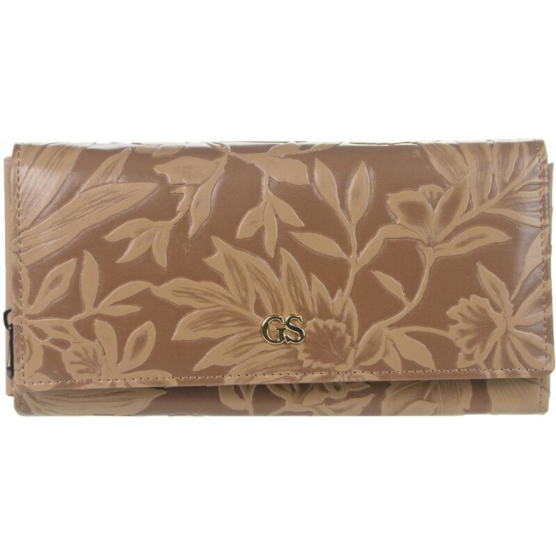 GROSSO Kožená karamelovo-hnedá peňaženka s kvetinovým motívom 60985275