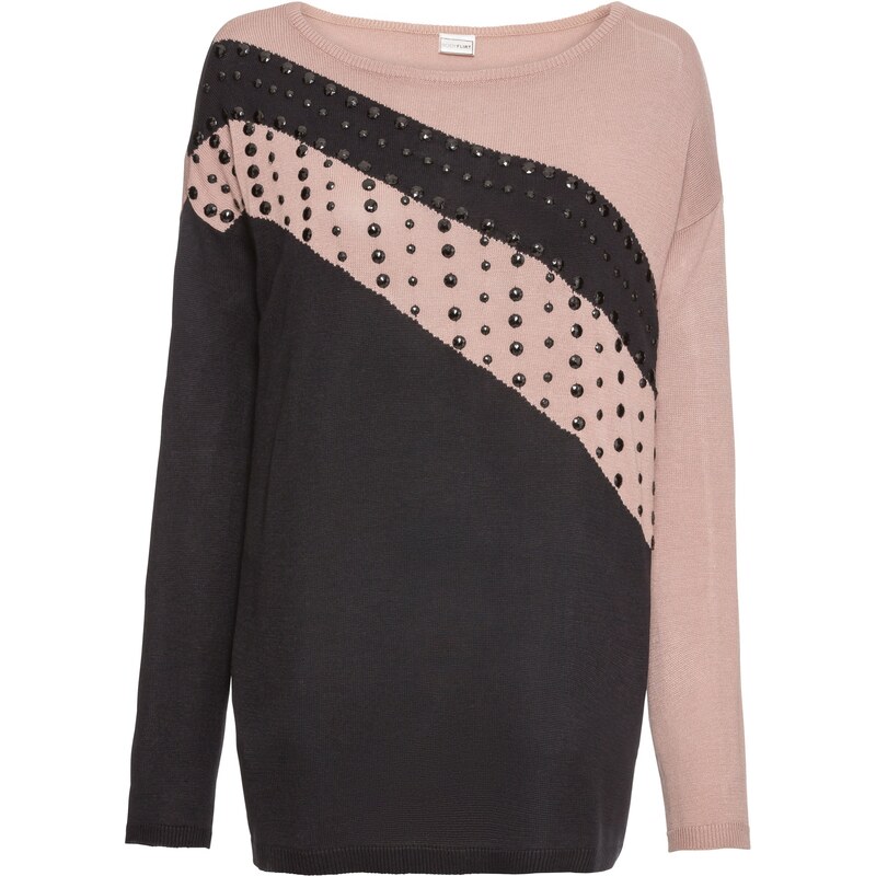 bonprix Oversize pulóver s aplikáciou, farba čierna 45122483