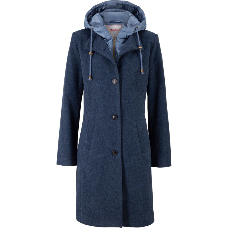 bonprix Zimný kabát vo vlnenom vzhľade, 2v1 vzhľad, farba modrá 45900662