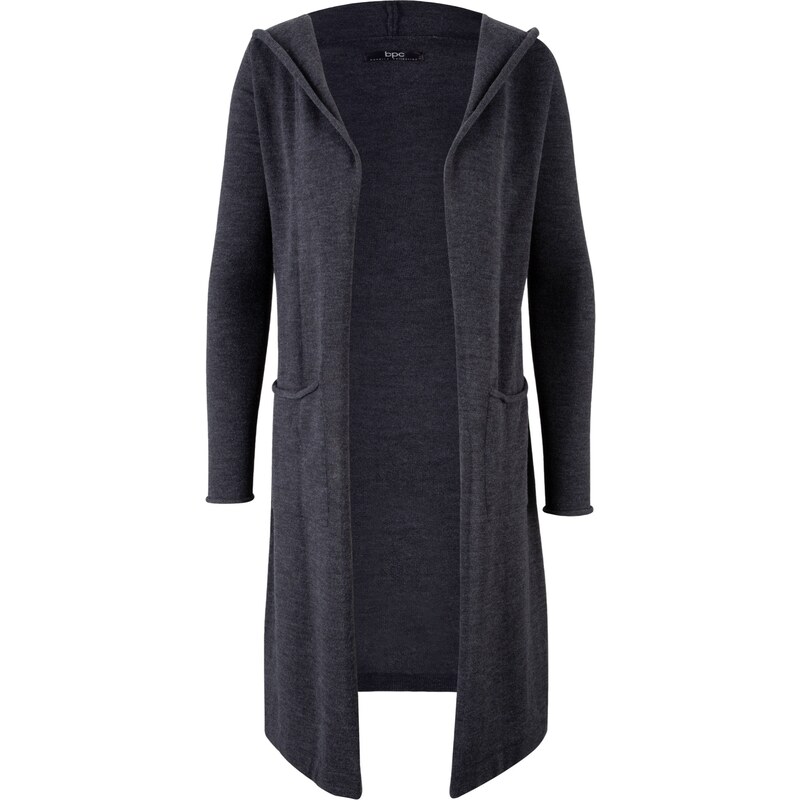 bonprix Dlhý pletený sveter s kapucňou, farba šedá 44789667