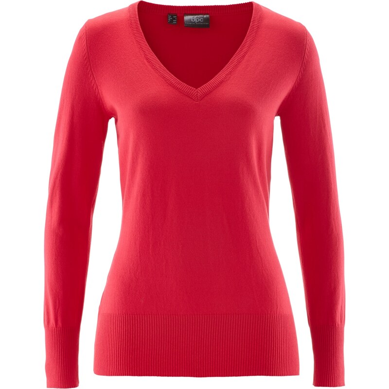 bonprix Pulóver s V-výstrihom, jemne pletený, farba červená 44741704