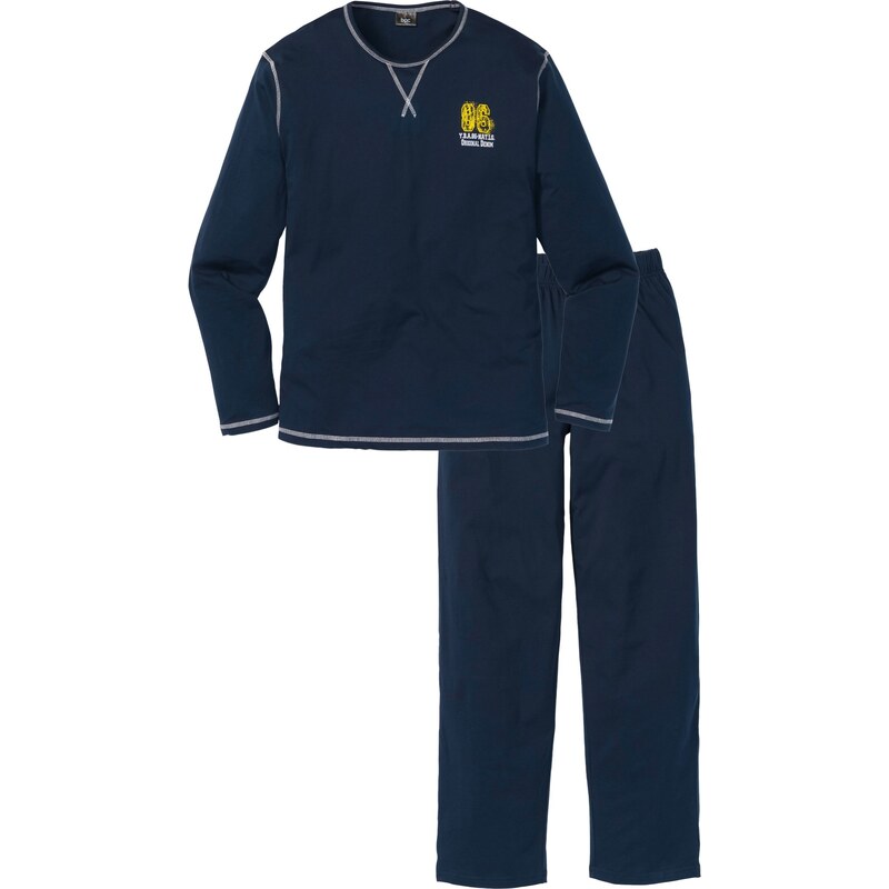bonprix Pyžamo z čistej balvny s dlhým rukávom, farba modrá 44794319