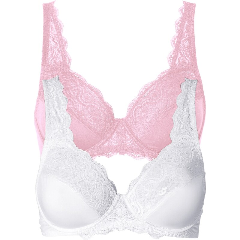 bonprix Podprsenka s kosticami (2 ks), s jemnou čipkou, farba ružová 44740919