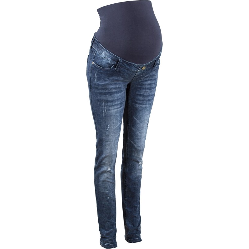 bonprix Tehotenské džínsy v zničenom vzhľade, Skinny, farba modrá, rozm. 34