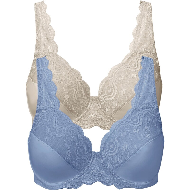 bonprix Podprsenka s kosticami (2 ks), s jemnou čipkou, farba modrá 44742597