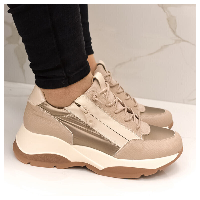 WDE Dámske béžové poltopánky na platforme LUISA 46316144