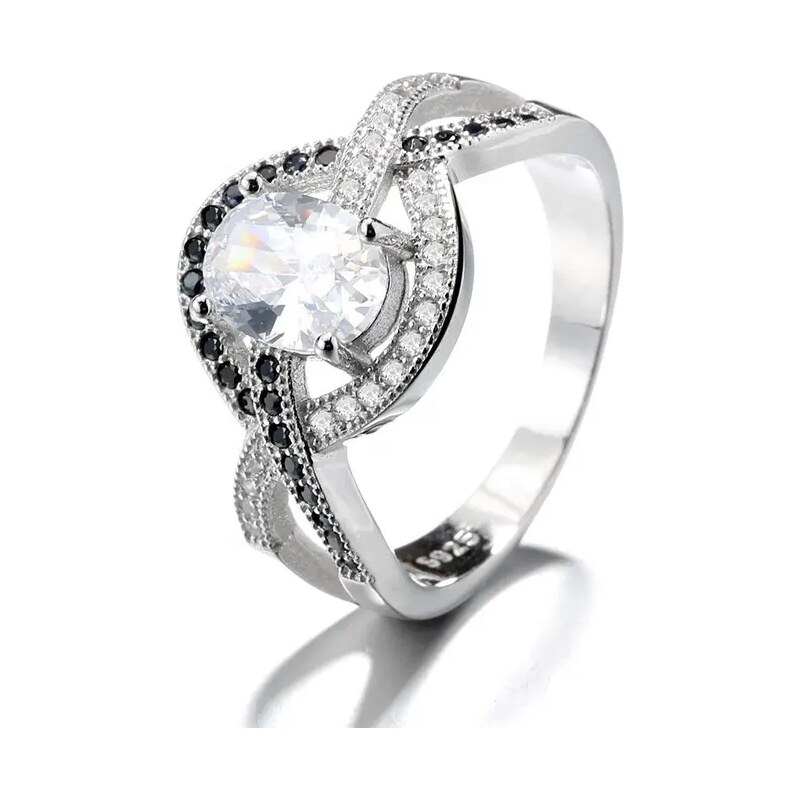 MAJYA Strieborný prsteň SABRINA s čírymi a čiernymi zirkónmi 10048/6 64581400
