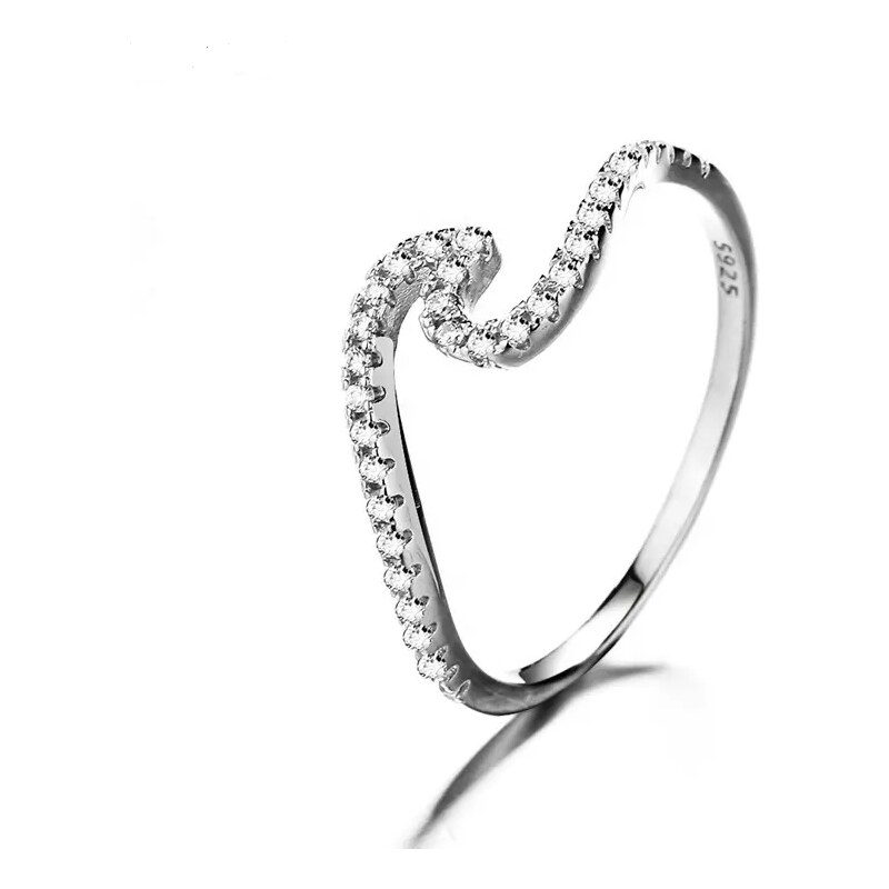 MAJYA Strieborný prsteň vlnka s čírymi zirkónmi EMILY 10061/6 64581375