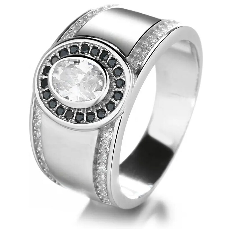 MAJYA Strieborný prsteň DENNY číry kameň s čiernymi zirkónmi 10065/8 64581599