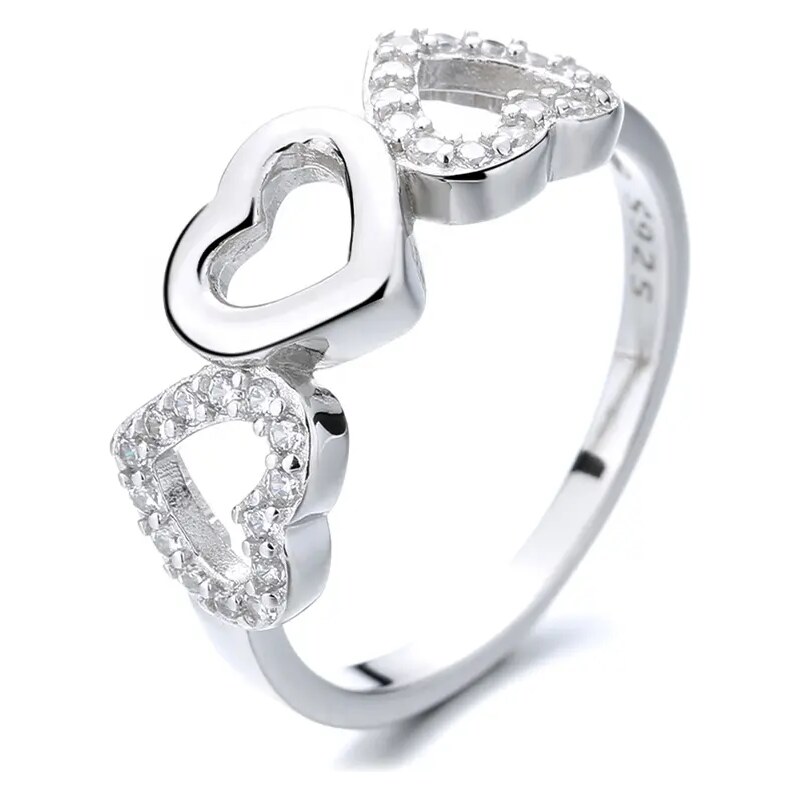 MAJYA Strieborný prsteň tri srdcia so zirkónmi DALILA 10079/6 64581406
