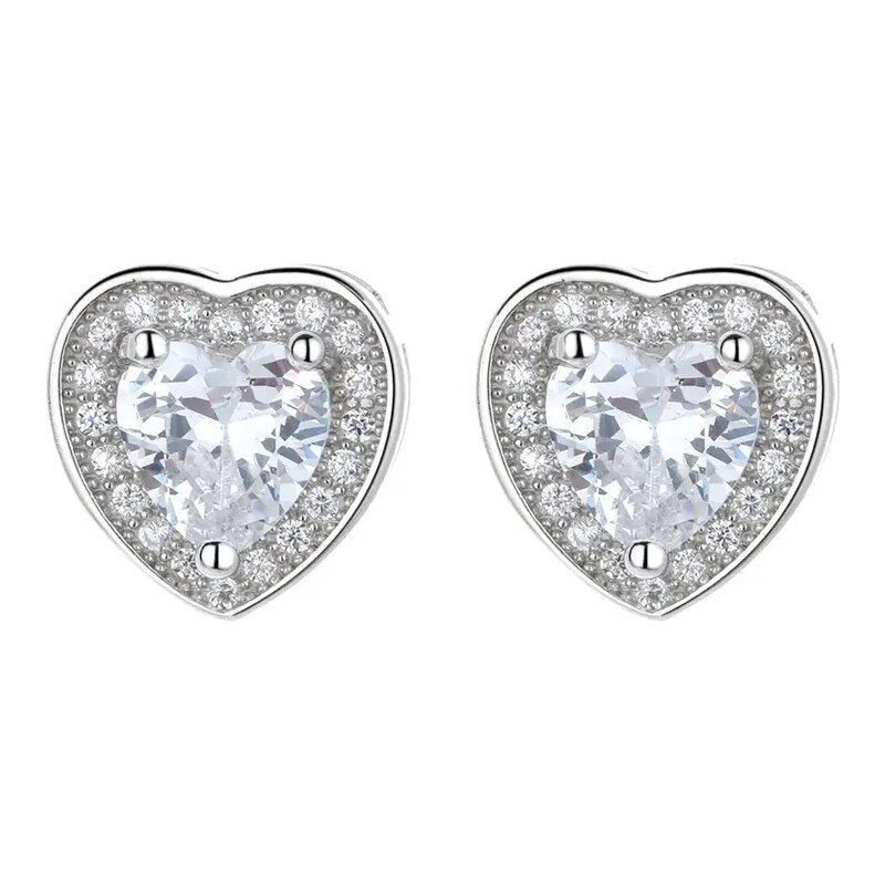MAJYA Strieborné náušnice zirkónové SRDCE 10120 64581127