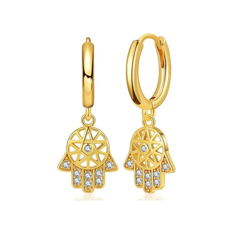 MAJYA Strieborné náušnice HAMSA ruka pozlátené 10406 64581556