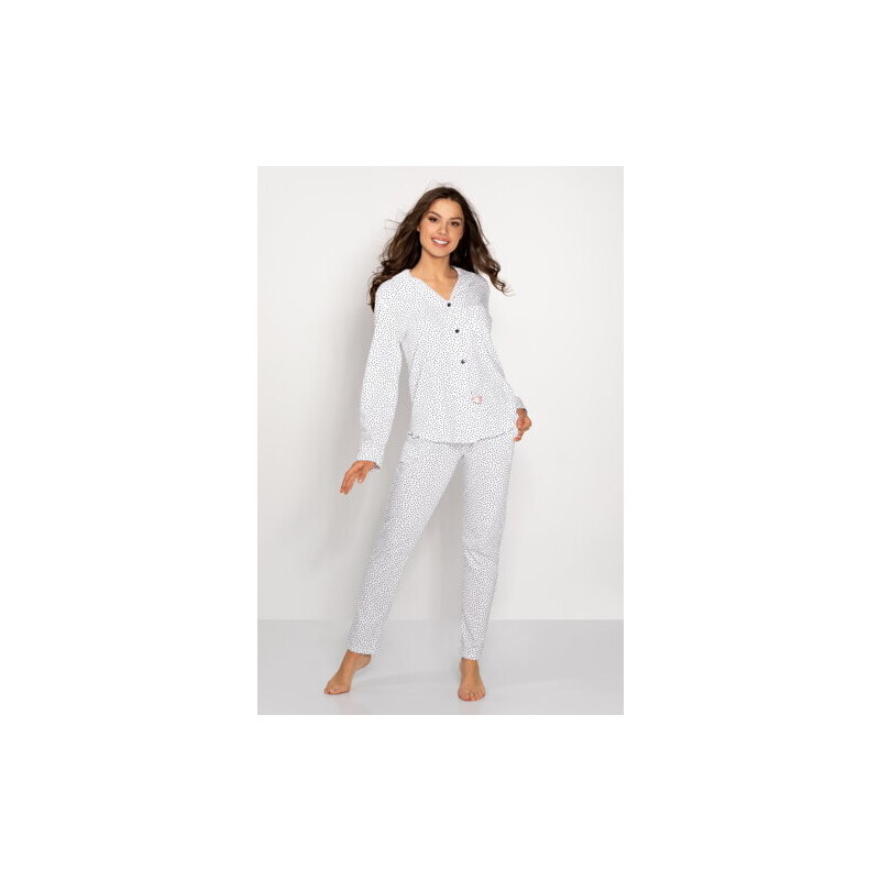 Momenti Per Me Luxusné dámske bavlnené pyžamo na gombíky Delicate Style, Farba biela
