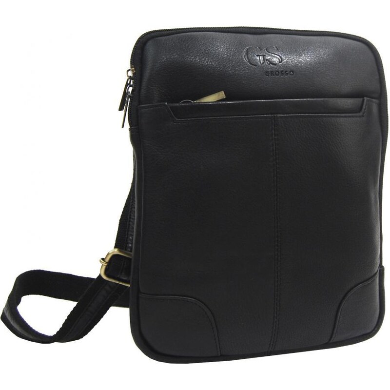 GROSSO Kožená pánska crossbody taška 22x28x6 cm čierna 46348674