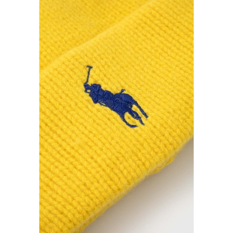 Vlnená čiapka Polo Ralph Lauren žltá farba, z hrubej pleteniny, vlnená, 455931421
