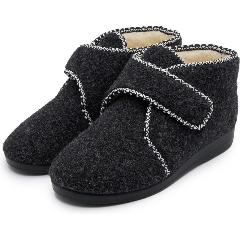 Vlnka Členkové papuče z vlneného filcu na suchý zips tmavo sivá 66049778