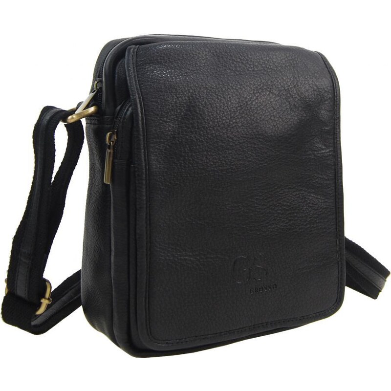 GROSSO Kožená pánska crossbody taška 18,5x22x8 cm čierna 46362981
