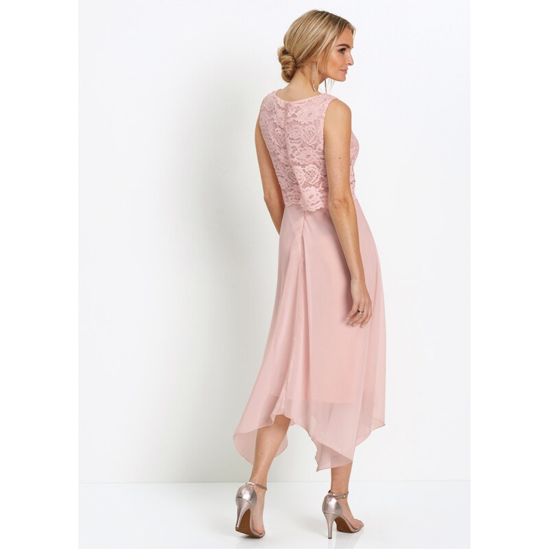 bonprix Šifónové šaty s čipkou, farba ružová, rozm. 36