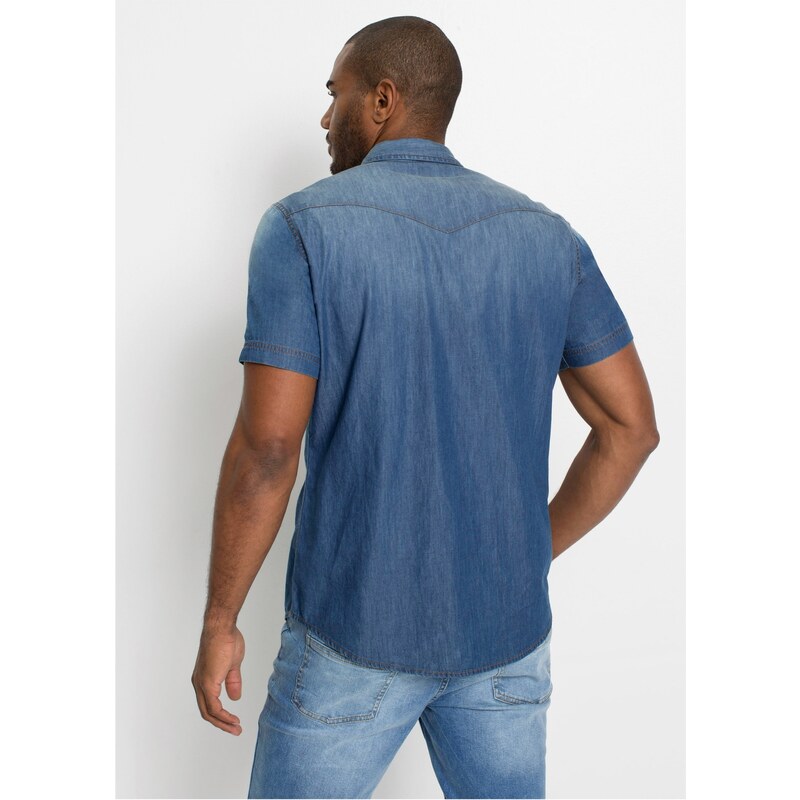 bonprix Džínsová košeľa, krátky rukáv, Slim Fit, farba modrá