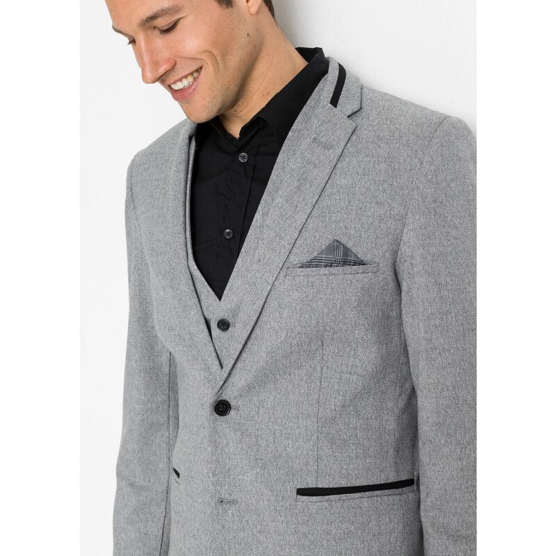 bonprix Oblek s recyklovaným polyesterom (3-dielny), sako, nohavice, vesta, farba šedá, rozm. 50