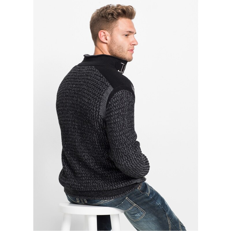 bonprix Pletený sveter so štruktúrovým vzorom, farba čierna