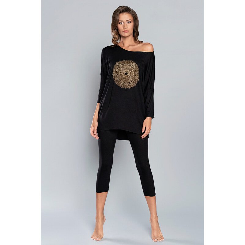 Italian Fashion Čierne dámske pyžamo trojštvrťové Mandala, Farba 24261455