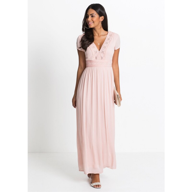 bonprix Maxi šaty s čipkou, letné, farba ružová