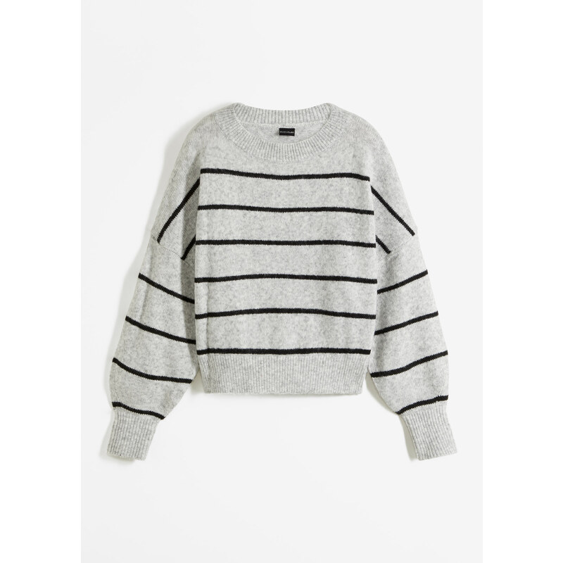 bonprix Pásikovaný pulóver, Oversized Fit, farba šedá 46202044