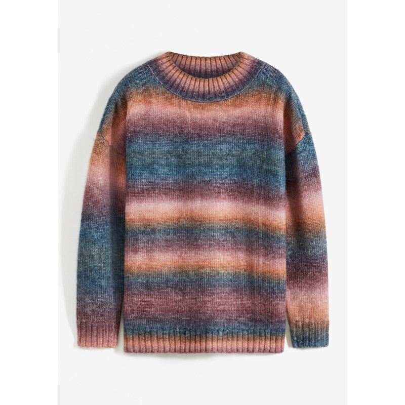 bonprix Pulóver s farebným prielivom a vlnou, farba ružová 46202269