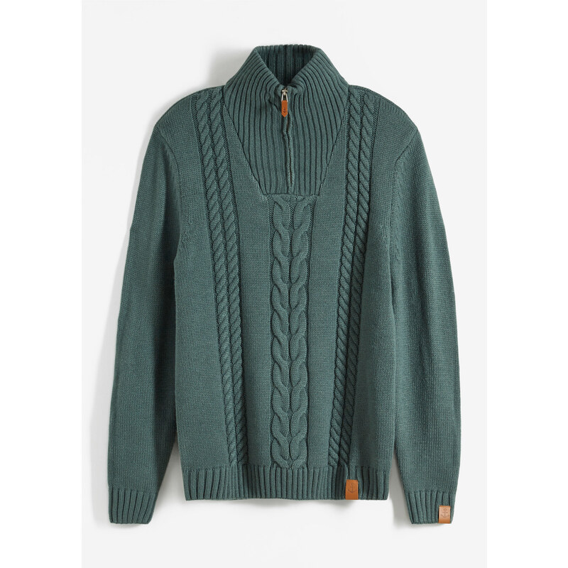 bonprix Hrubo pletený pulóver s osmičkovým vzorom, farba zelená 45853570