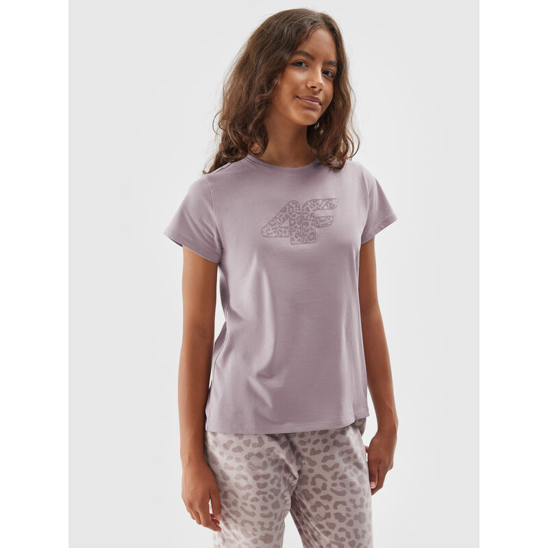 4F Dievčenské tričko s potlačou - béžové