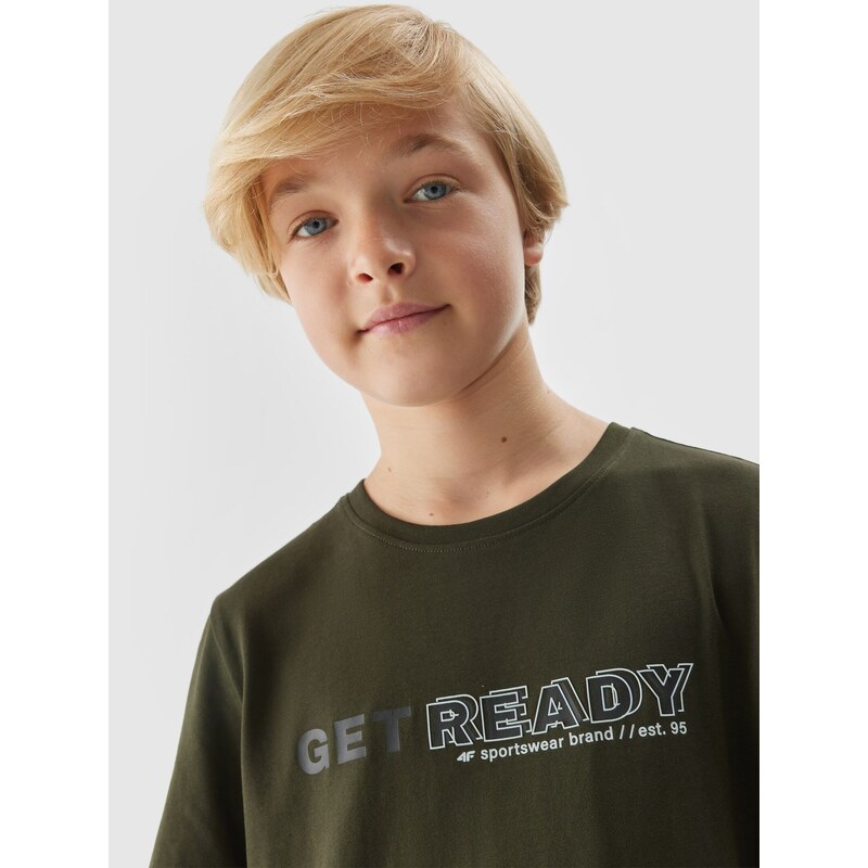 4F Chlapčenské tričko s potlačou - kaki