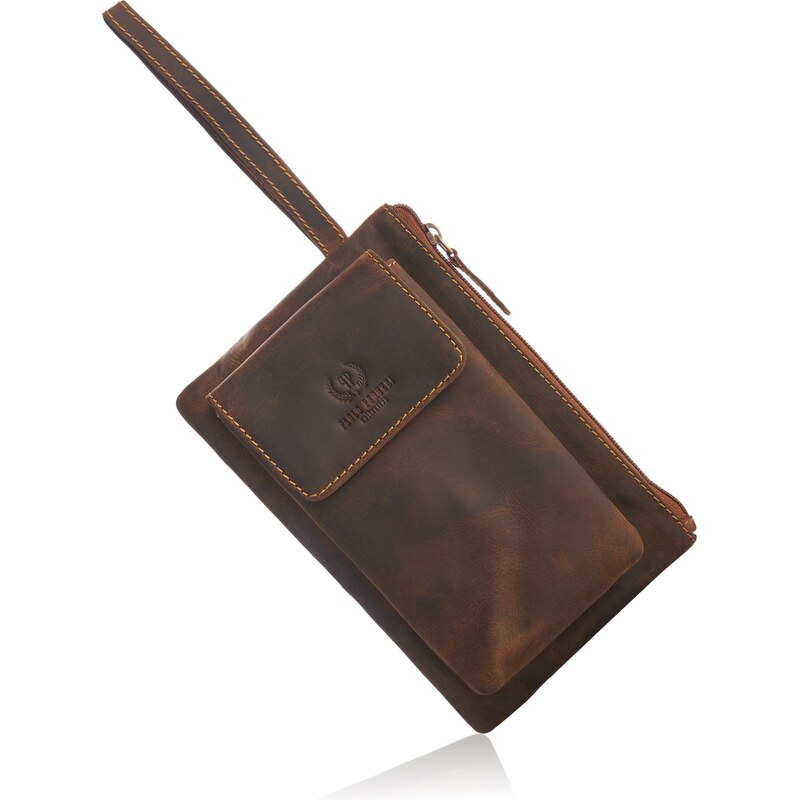 PAOLO PERUZZI Pánske kožené vrecko Vintage | hnedá T-90-HBR 46381180