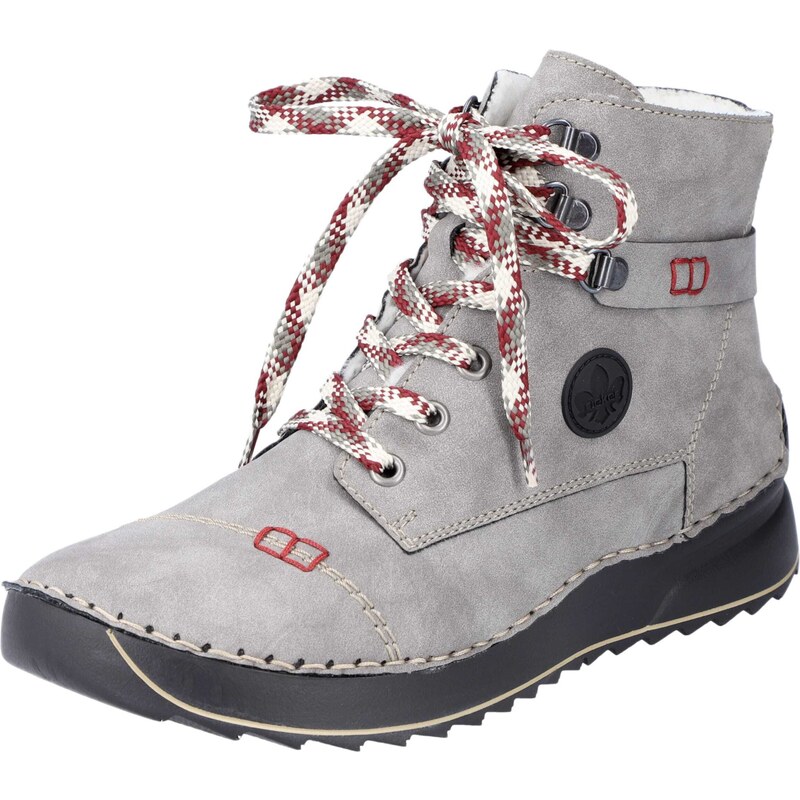 Rieker Šnurovacie členkové čižmy sivá / červená / čierna 35465913