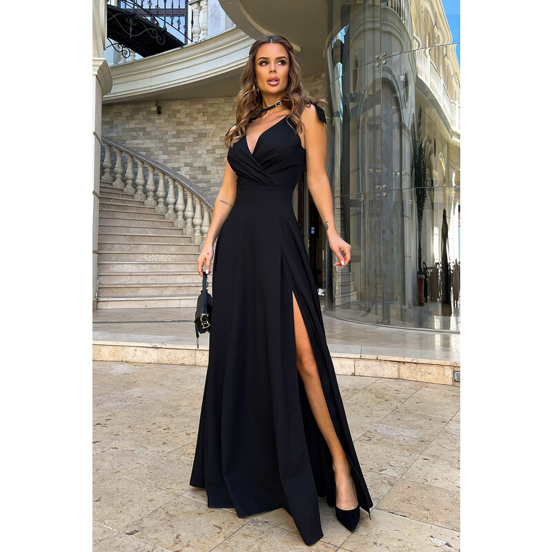 miadresses.sk Čierne spoločenské šaty s mašličkami 36009417