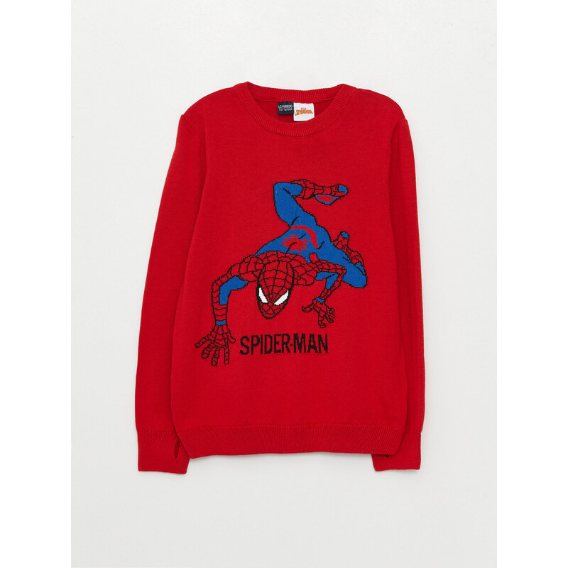 LC Waikiki Crew Neck Spiderman Patterned Long Sleeve Boy's Knitwear Sweater