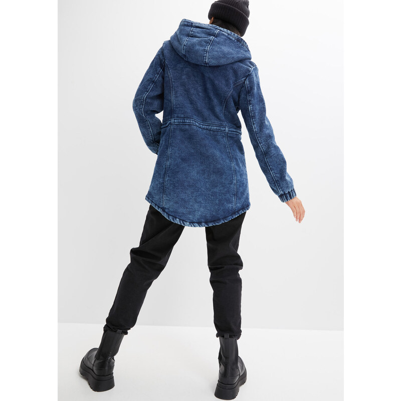 bonprix Parka bunda, džínsová, s kožušinou, farba modrá