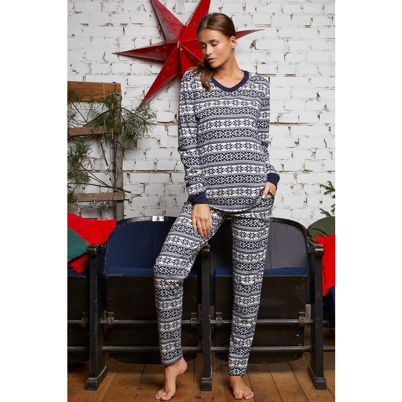 Italian Fashion Vianočné dámske bavlnené pyžamo s nórskym vzorom 46391378
