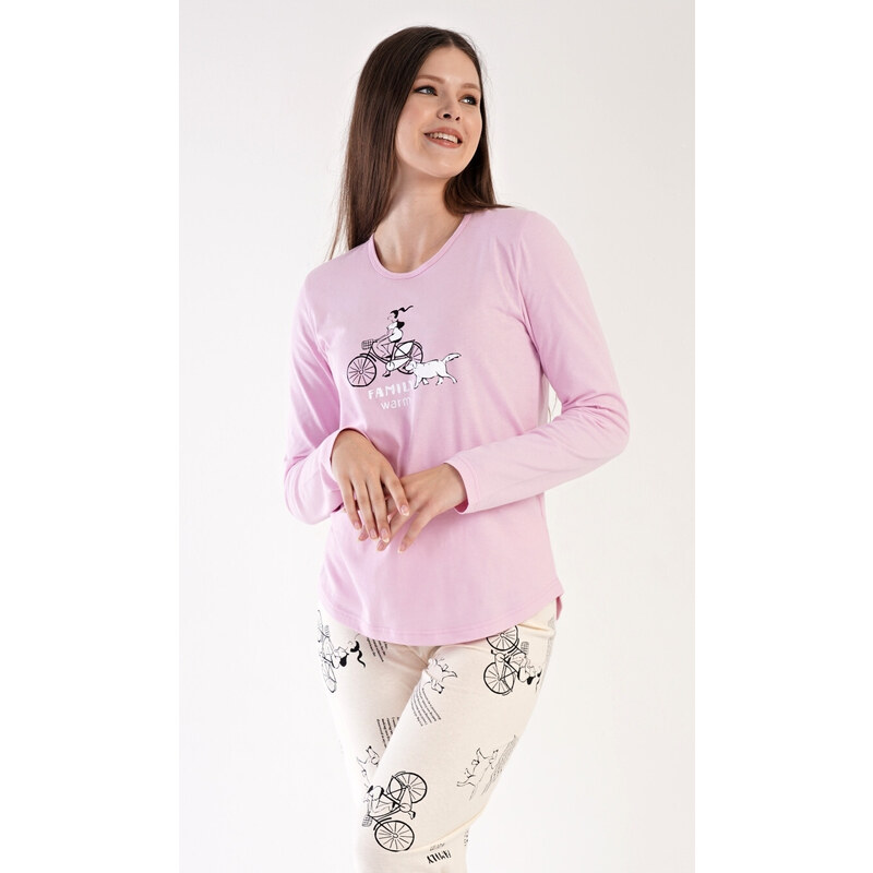 Vienetta Secret Dámske pyžamo dlhé Dievča na bicykli, farba světle růžová, 100% bavlna